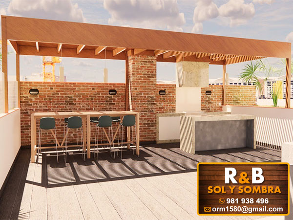 diseño 3d, techos de madera, techos sol y sombra