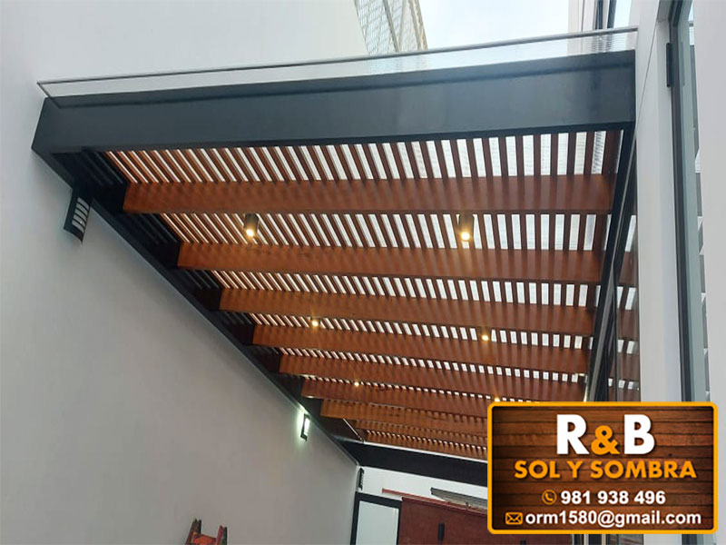 fabricación e instalación de escaleras de madera, techos de madera, techos sol y sombra, techos colgantes