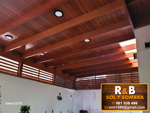 fabricación e instalación de techos machihembrados, techos de madera, techos sol y sombra, techos colgantes