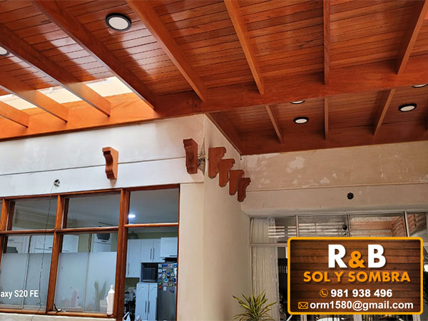 fabricación e instalación de techos machihembrados, techos de madera, techos sol y sombra, techos colgantes
