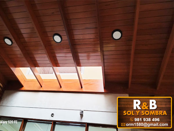 fabricación e instalación de techos machihembrados, techos de madera, techos sol y sombra, techos colgantes